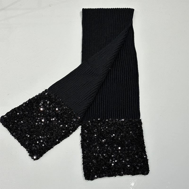 Pure cotton autumn and winter new scarf female high-end designer brand cotton sequined versatile knitted scarf