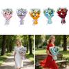 Crochet Flower Bouquet Yarn Material Knitted Floral Ornament Artificial Flowers Wreath Centerpiece for Women Anniversary Decor