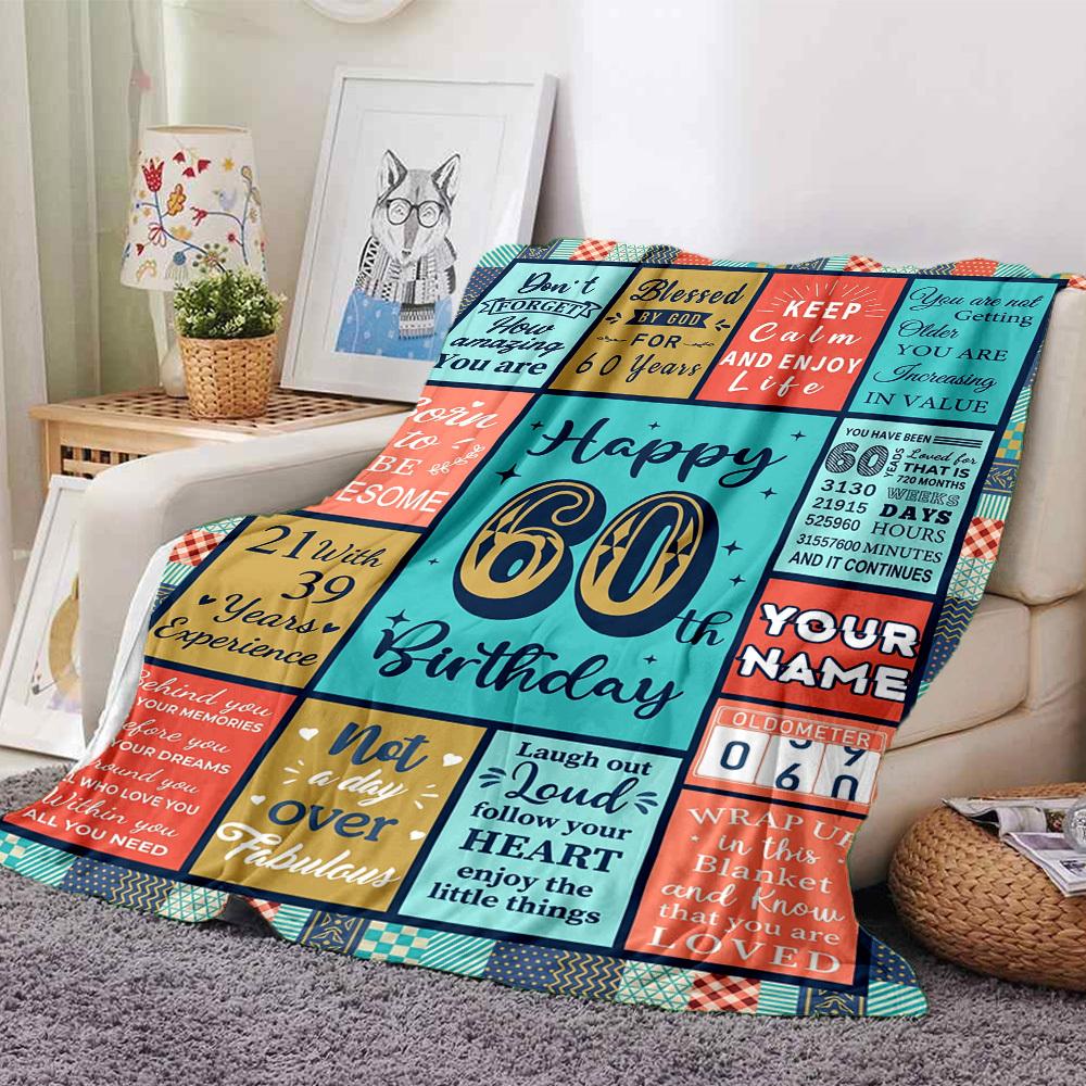 Happy 60Th Birthday Celebration Quotes Gift Customizable Blanket Customize Text Ultrasoft Perfect For Sofa Couch Office Bed Picnics Four Seasons