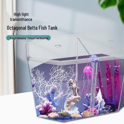 Acuario Octogonal de Alta Transparencia para Pez Betta con Doble Compartimento para Aislamiento y Cría