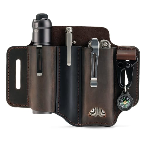 VIPERADE PJ29 Belt Multi-Tool Sheath, Men's Leather EDC Pocket Organizer, EDC Leather Sheath, Leatherman Sheath with Pen Holder and Key Fob (Brown)