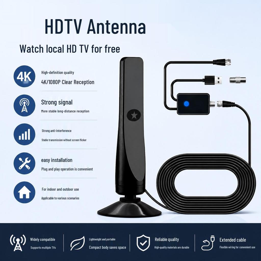 2026 HD Digital Indoor TV Antenna with Vertical Suction Cup, Compatible with European and American Signals.