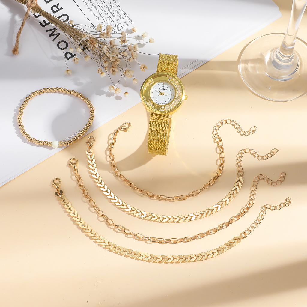 6pcs/setAdvanced Diamond-set Digital Face Steel Strap Quartz Watch Set As a Gift for Friends and Family On the Anniversary