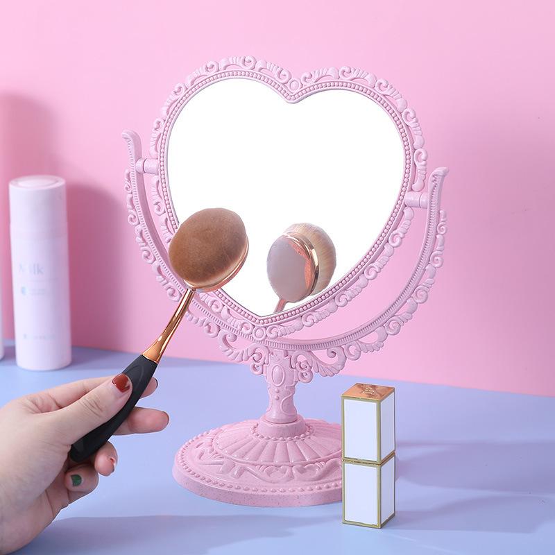 1Pcs Desktop Makeup Mirror Double-sided Beauty Makeup Mirror Bedroom European Retro Mirror Desktop Beauty Touch-up Love Mirror