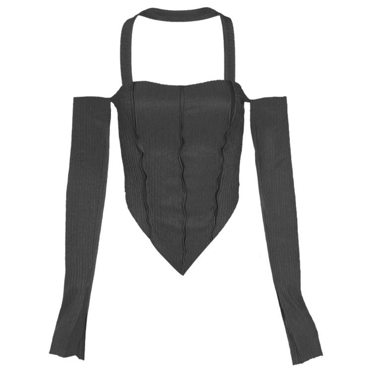 Sexy Wrapped Chest Strap Long Sleeve Blouse Slim Fit Cropped Top Ladies Halter Camisole Fashion