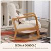 Rocking Armchair 90 degrees-130 degrees with Lumbar Cushion upholstered in Sherpa Fabric, 64.5x82x89 cm, White and Wood Colour