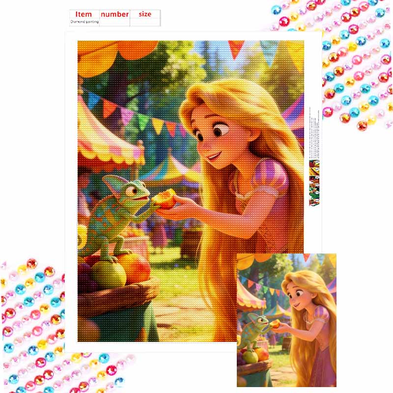 Disney Diamond Paint Mosaic Art Painting Kit Rapunzel Pascal Fruit Market Handmade DIY Home Decor Round 20x30cm