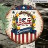 2D Flat - 1pc Aluminum Round Decor, Vintage American Flag & Tulip Wreath Design, Decorative Sign, "USA Benvenuti" Patriotic Metal Wall Art