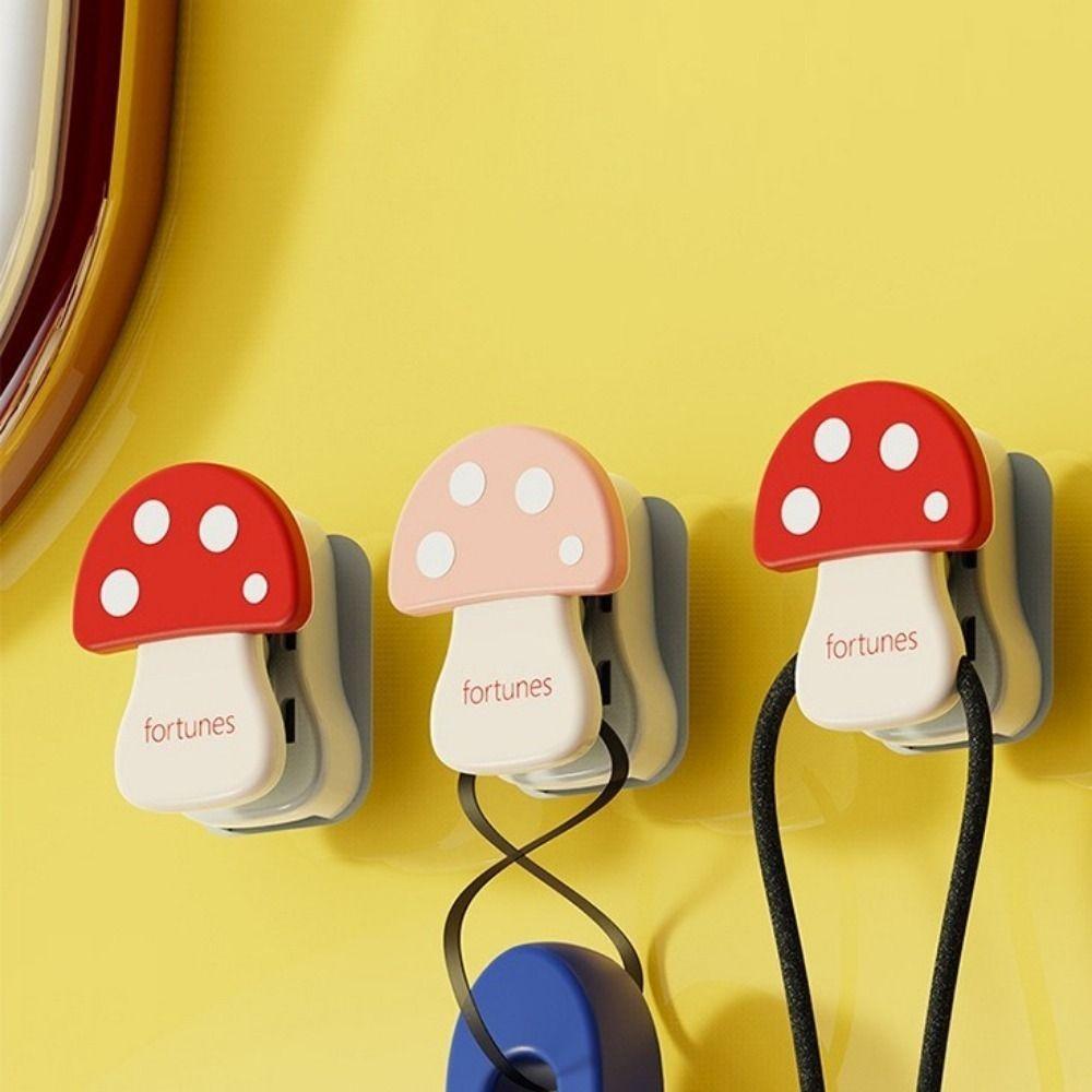 3 Pieces Cute Plastic Mushroom Shape Hook Self Adhesive Decorative Bag Hanger Non Perforated Home Storage Clips Bathroom
