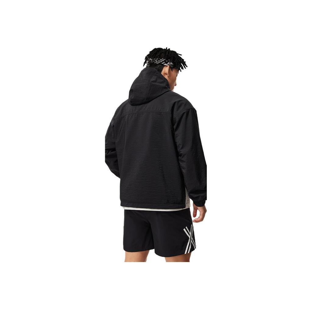 Li Ning Badfive Letter B Color Block Splicing UV Resistant Hooded Loose Sports Windbreaker Men Outerwear Off-White AFDU417-1