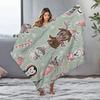 Cozy Christmas Blanket Flannel Throw Winter Warm Decorative Holiday Gift Festive Reindeer Snowman Pattern Soft Plush Bedspread