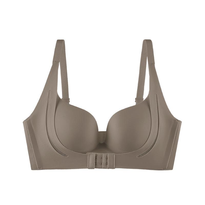 Traceless bra front buckle lift gather deep V small chest not empty cup women no steel ring one piece breathable