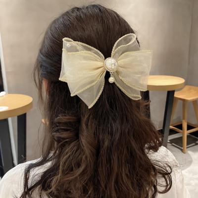 Women's Pearl Hairpin with Luxury Ribbon