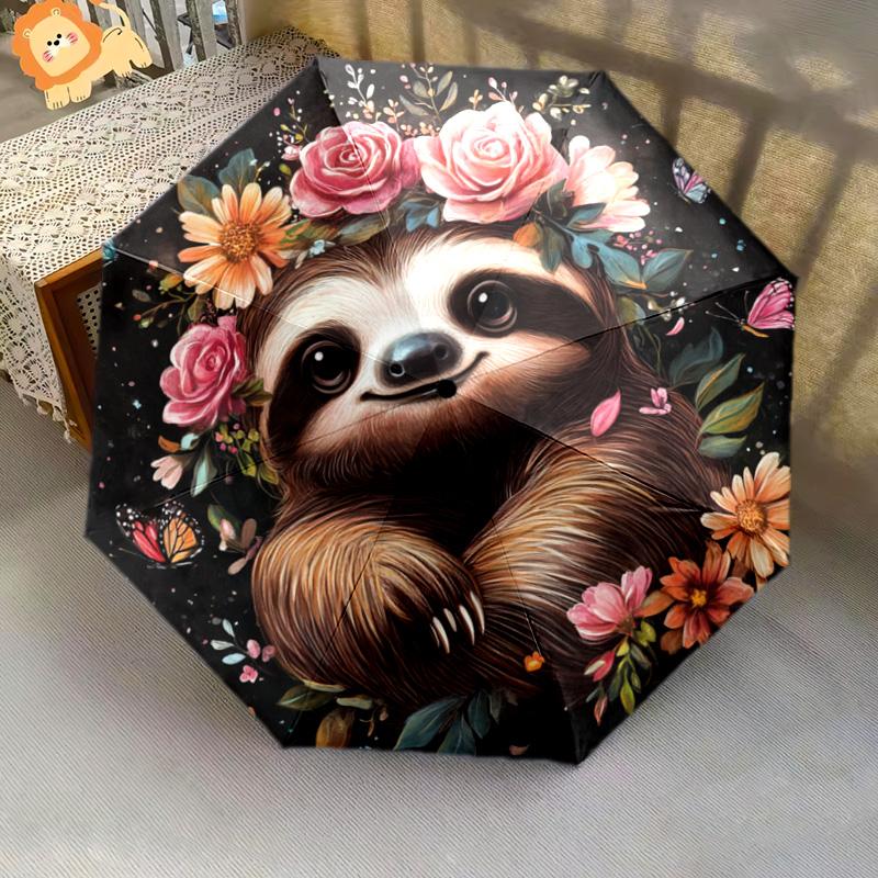1 PC Automatic Folding Umbrella - Sloth Pattern, Portable & Foldable Design with 8 Ribs, Christmas Birthday Gifts