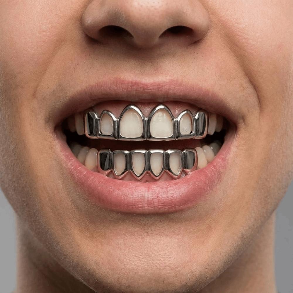 2Pcs/Set Classic Charm Teeth Grillz Hip Hop Hollowed-Out Teeth Caps Tooth Socket