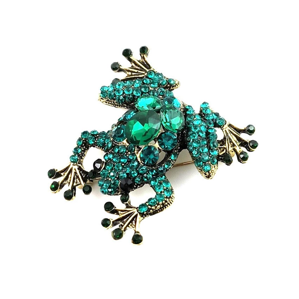 Creative Sparkling Frog Brooch Retro Creative Animal Pin Cartoon Cute Unique Jewelry Accessories Party Birthday Gift Souvenir