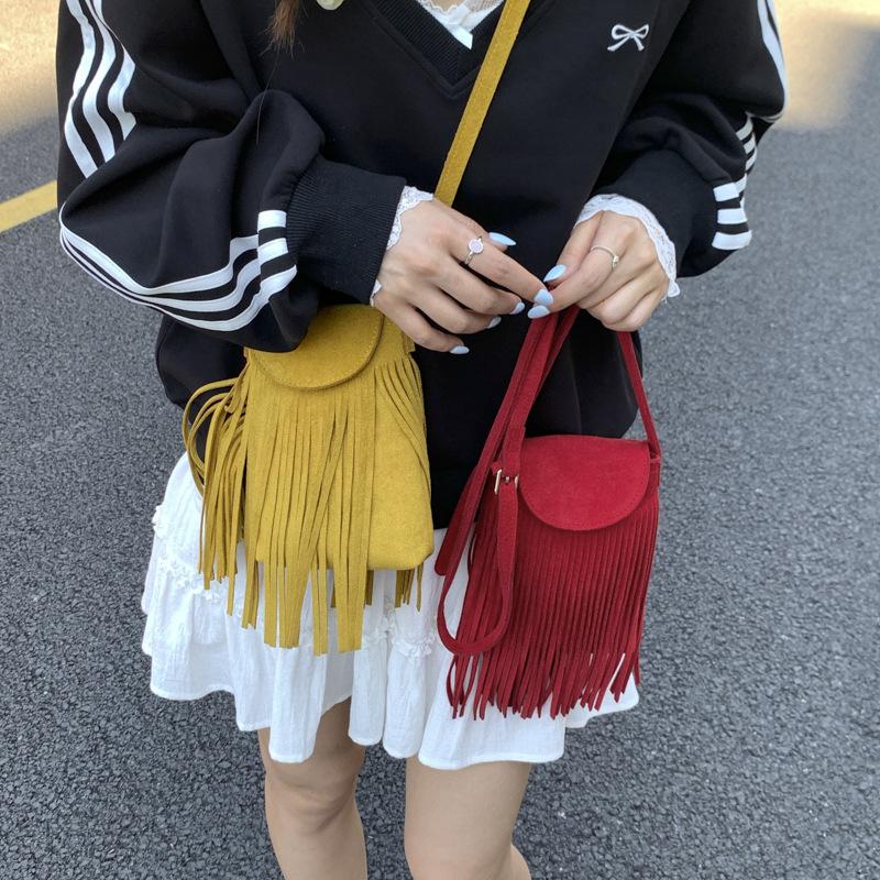New Mini Simple Mobile Phone Bag High-end Fashion Fringed Bag Retro Suede Women's Bag