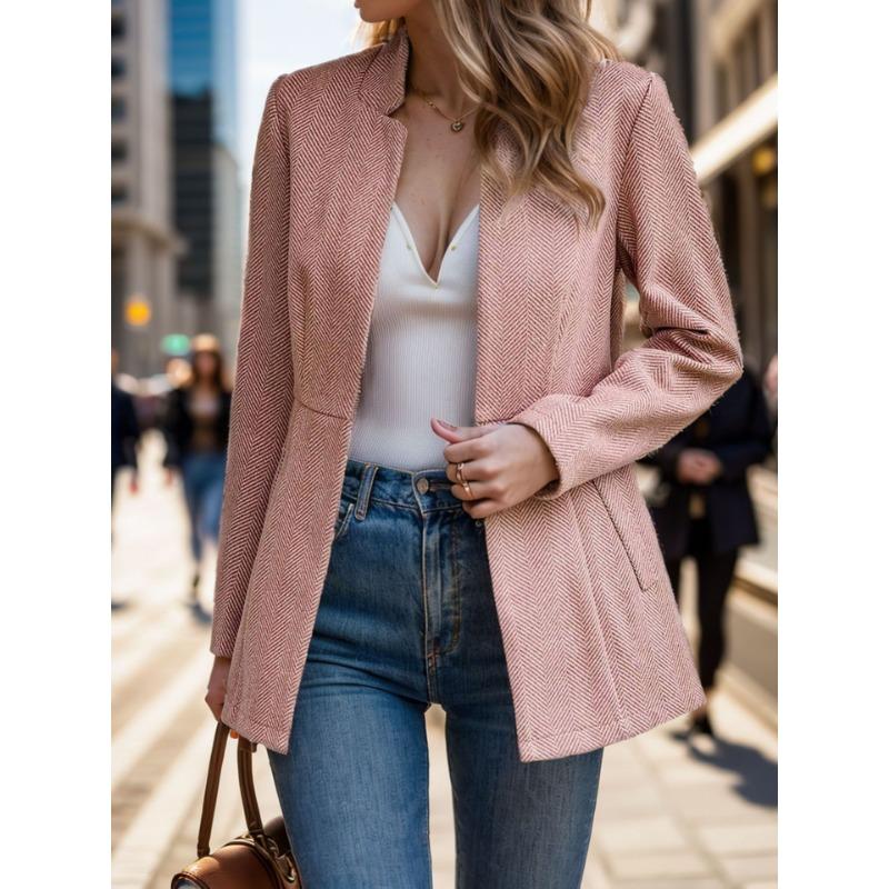 

Женская мода повседневная осень-зима однотонный принт длинный рукав воротник поло пальто XL розовый