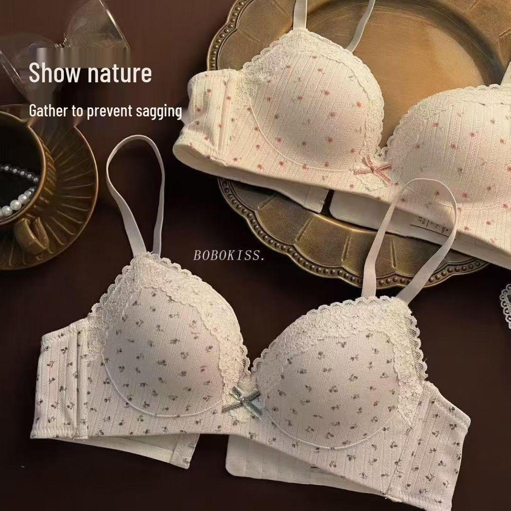 Sweet Girl Wirefree Push-Up Lace Lingerie Bra for Small Busts - Anti-Sagging Cotton Design