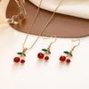 Crystal Zircon Ear Buckle Set Rhinestone Necklace Eearring Set Sweet Cherry Pendant Necklace Gifts
