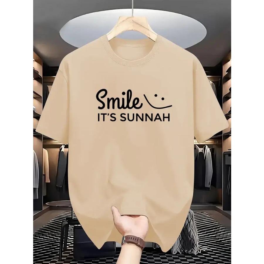 Smile Letter Print Men's T-Shirt - Breathable, Soft Polyester Casual Summer Tee for Outdoor & Everyday Fashion