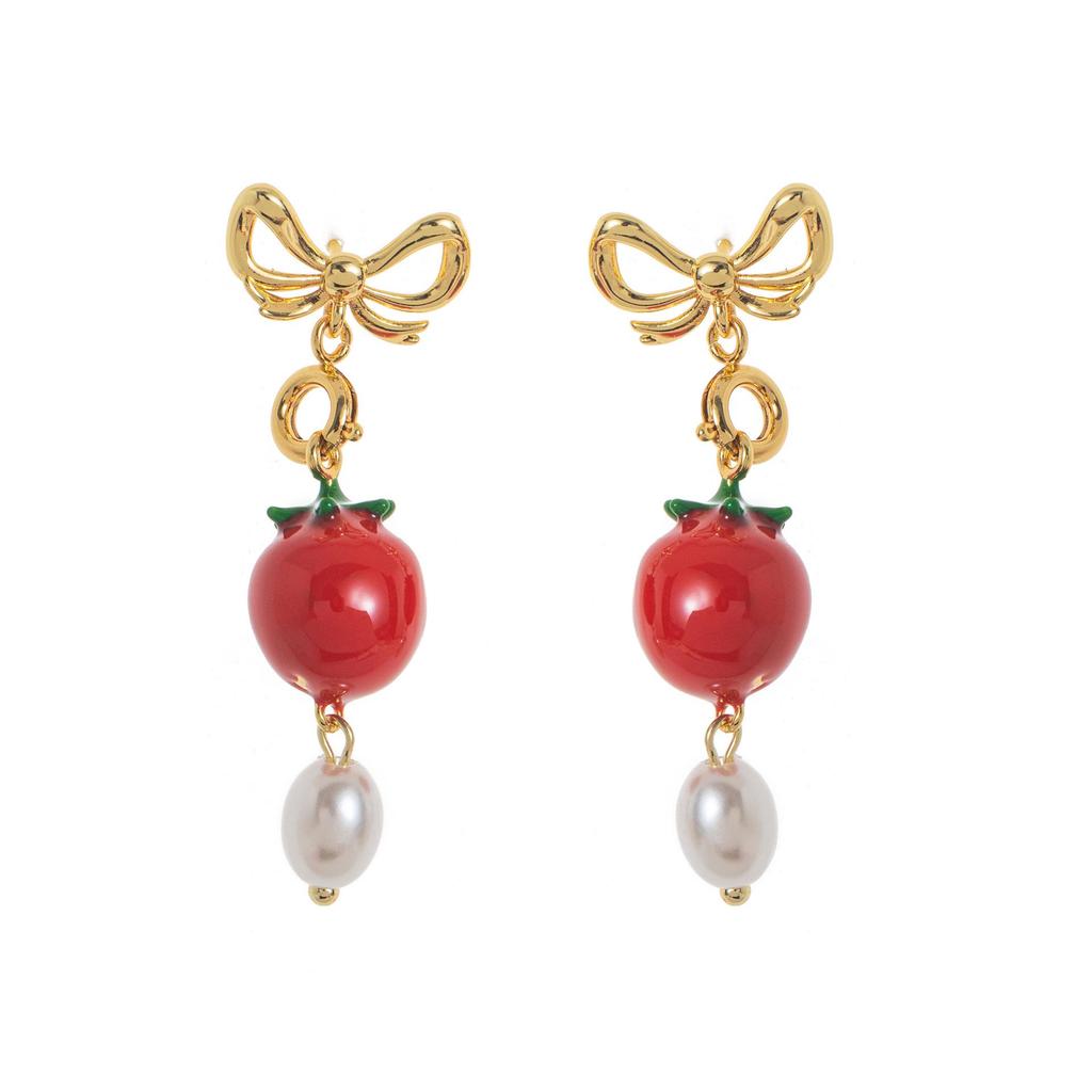 Trendy Colorful Pearl Vegetable Wine Glass Earrings Studs