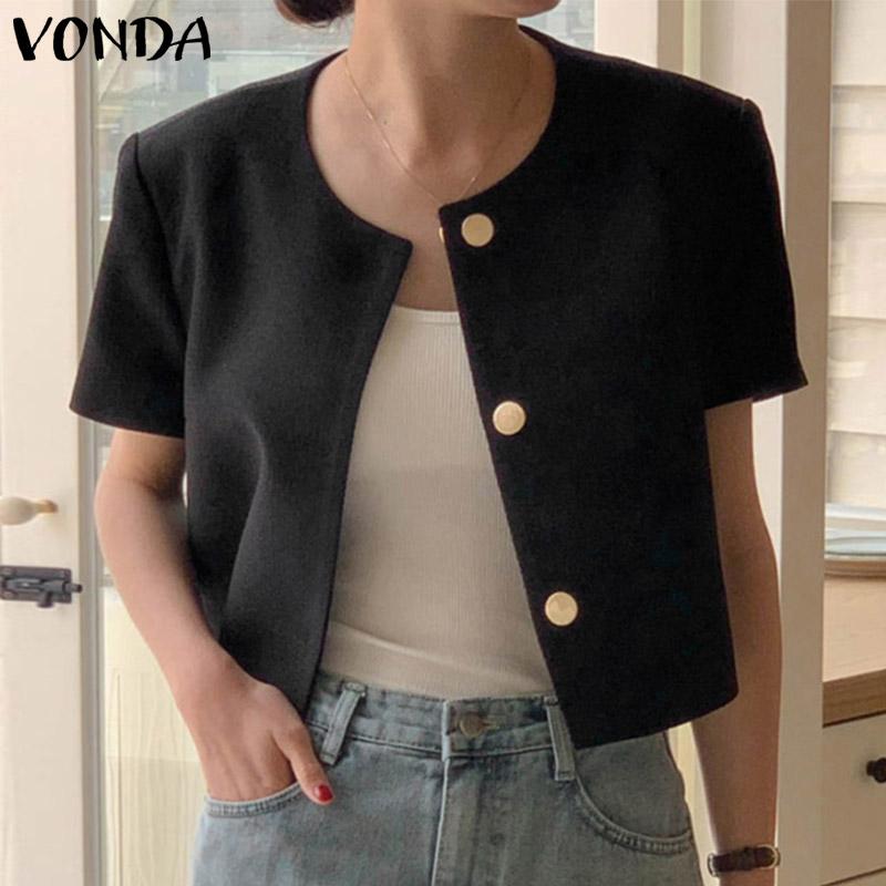 

VONDA Женский блейзер с круглым вырезом и короткими рукавами на пуговицах Топы