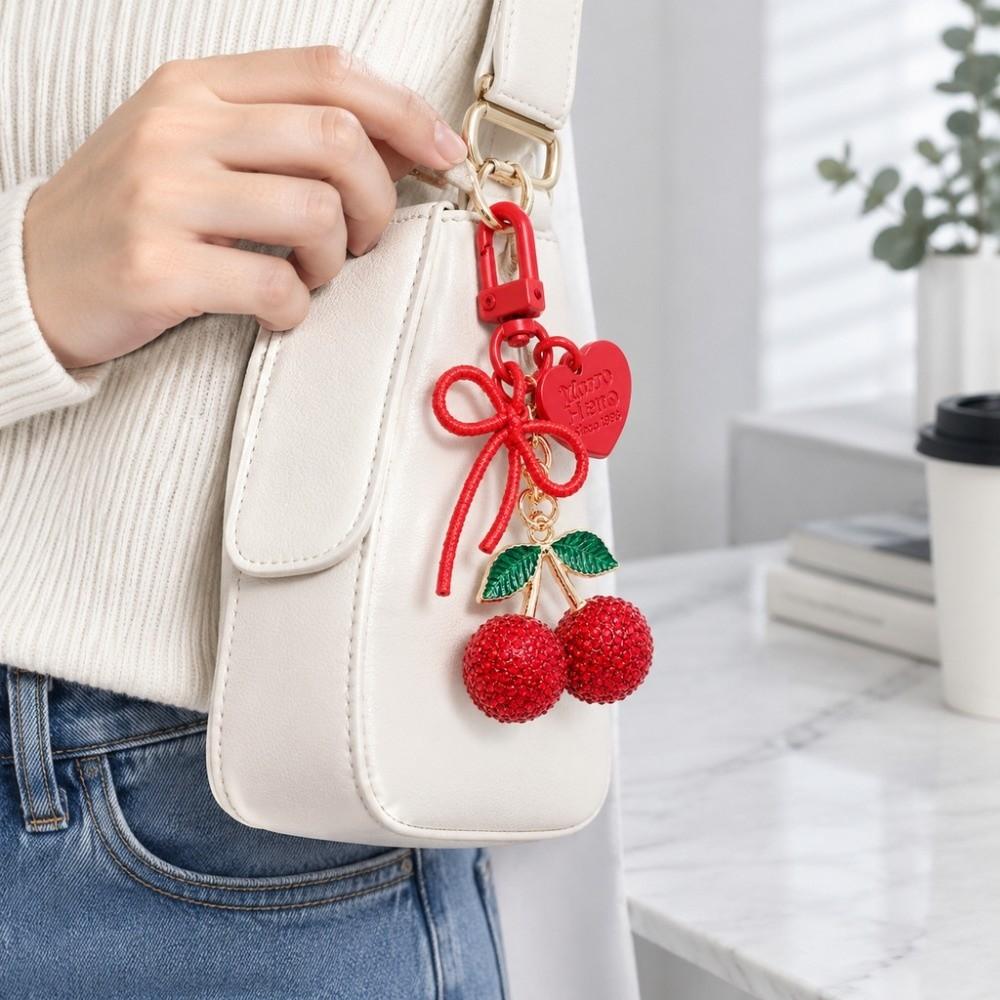 Sparkly Fruit Cherry Keychain Heart Butterfly Bow Car Key Ring Bag Accessory  Purse Decoration