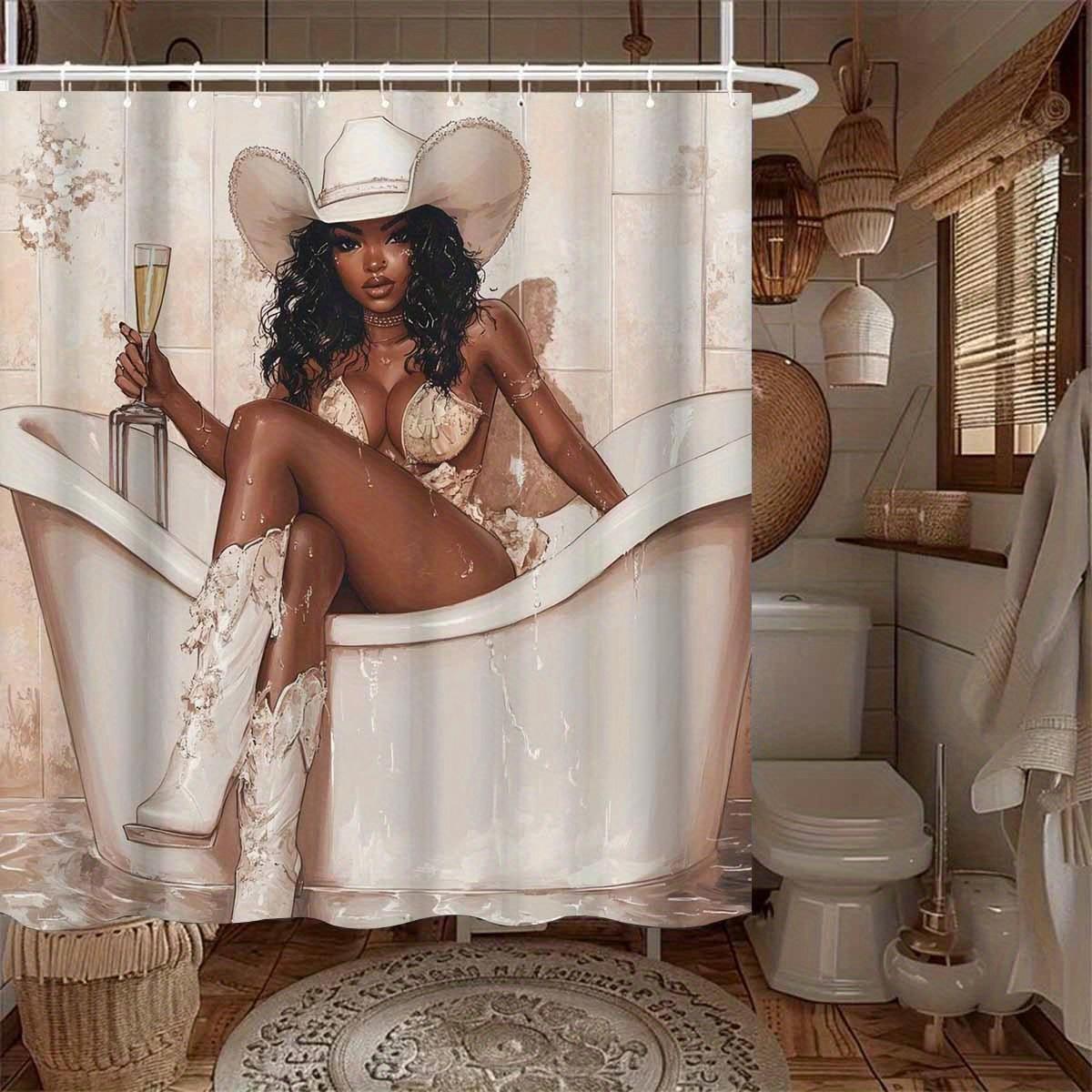 

1Pc African Girls Casual Champagne Collection Shower Curtain - With 12 Hooks, Machine Washable, Suitable For Bathroom Decor And W60H190(CM)-1 Pcs