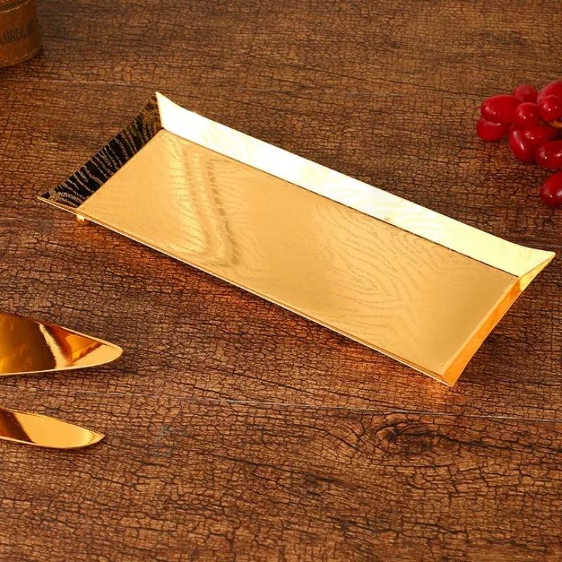 European Fruit Plate, Alloy Household Rectangular Shape Plate, Golden Retro Snack Plate, Candy Plate Home Living Room Decoration