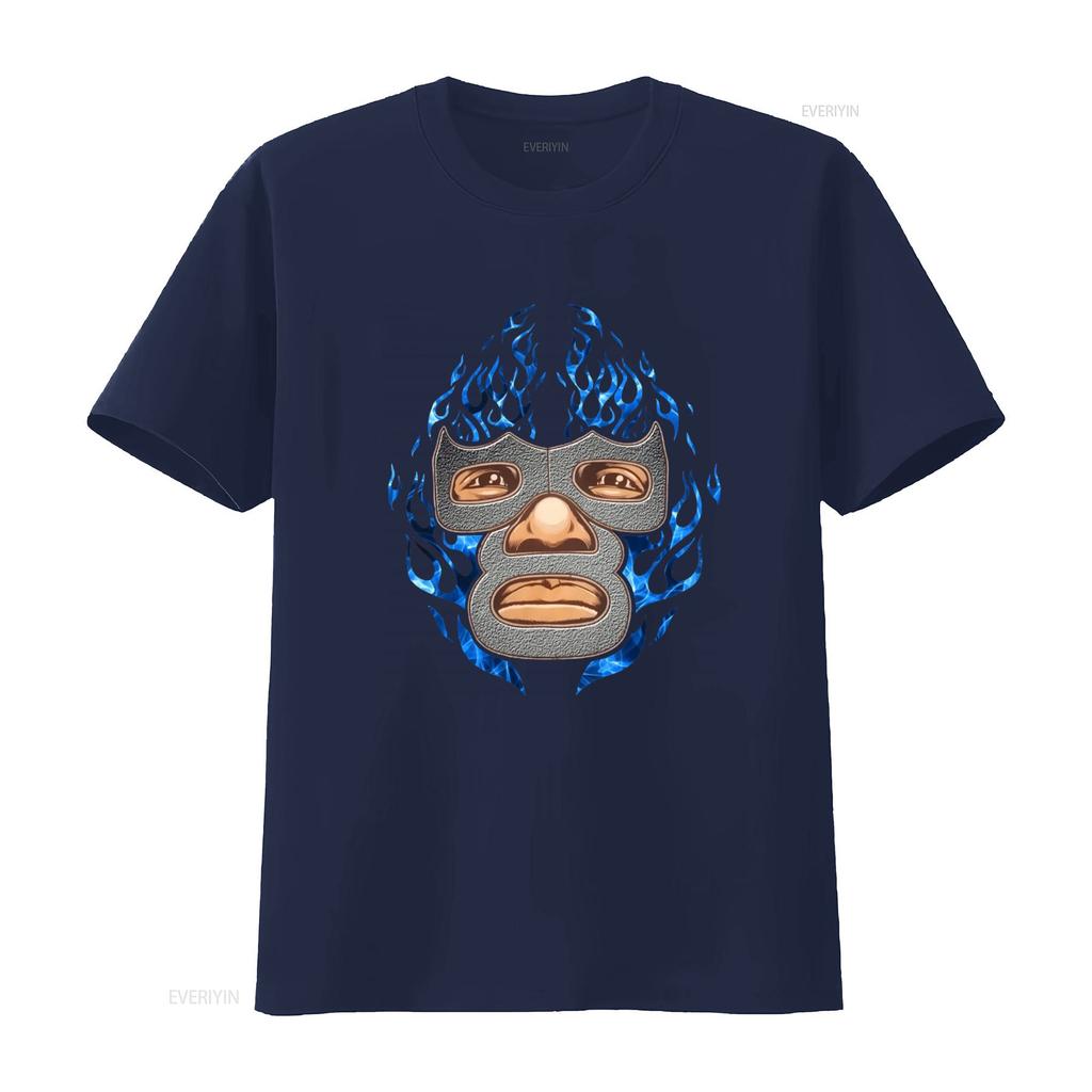 Blue Demon Mexican Luchador T Shirt with Flame Design for vintage Washed Slightly Top For Everyday Wear graphic homme
