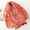 Four Seasons Retro Ethnic Style Red Auspicious Clouds Exotic Personalized Tourism Sunscreen Shawl Cotton And Hemp Texture Silk Scarf Female