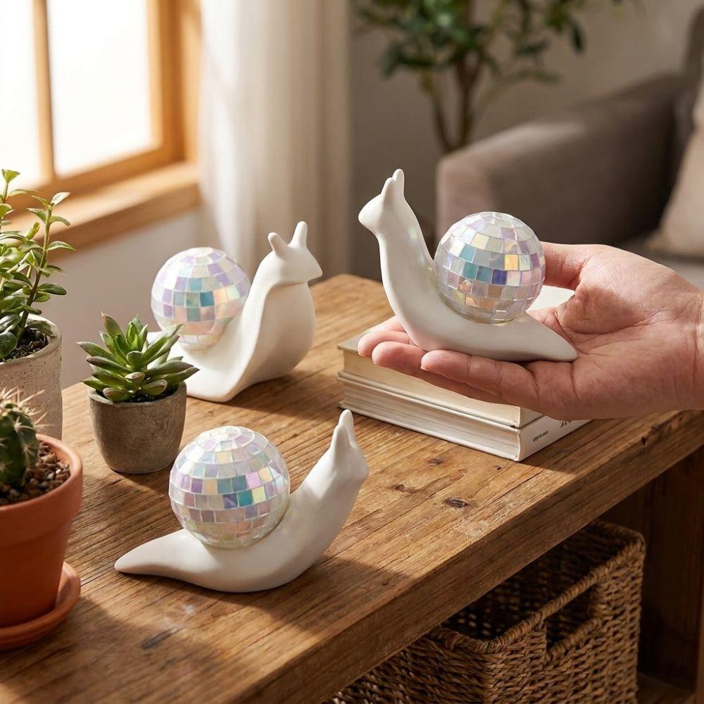 Retro Style Snail Disco Ball Sun Catcher Miniature Snail Desktop Ornaments Bedroom