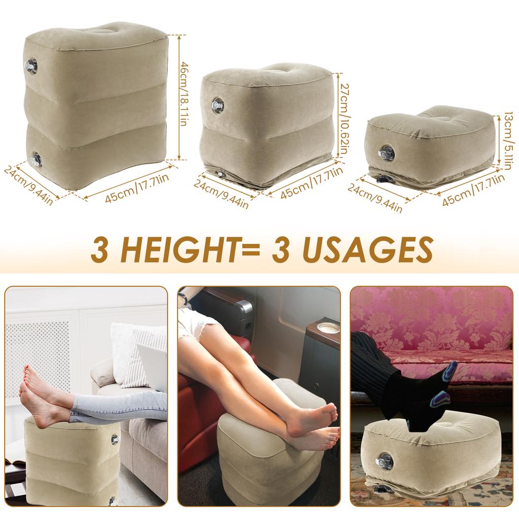 Inflatable Footrest Pillow Portable Travel Foot Pad 3 Layer Height Adjustable Airplane Train Car Bus Kids Bed Foot Rest Pad