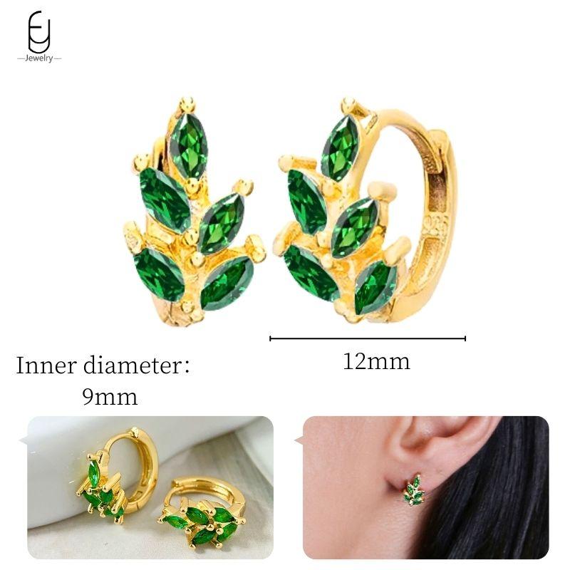 925 Silbernadel Grüne Zirkon Gold Ohrringe Herz Creolen für Damen Zarte Steckerohrringe Luxuriöser Schmuck Geschenke