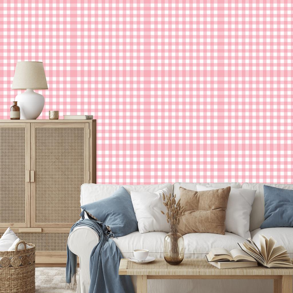 Wallpaper Fabric Pattern Coral, White and Powder Pink 50x1000