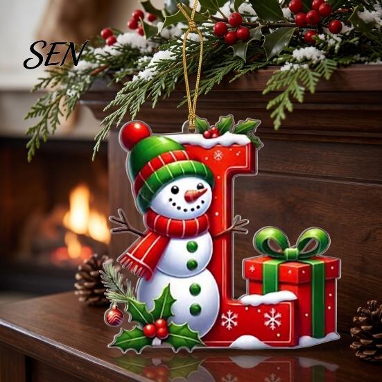 Cute Cartoon Hanging Ornaments for Party 26Pcs Christmas Alphabet Ornament Set, 2D Acrylic A-Z Letters with Decorative Holiday Gift Tags Friends Santa