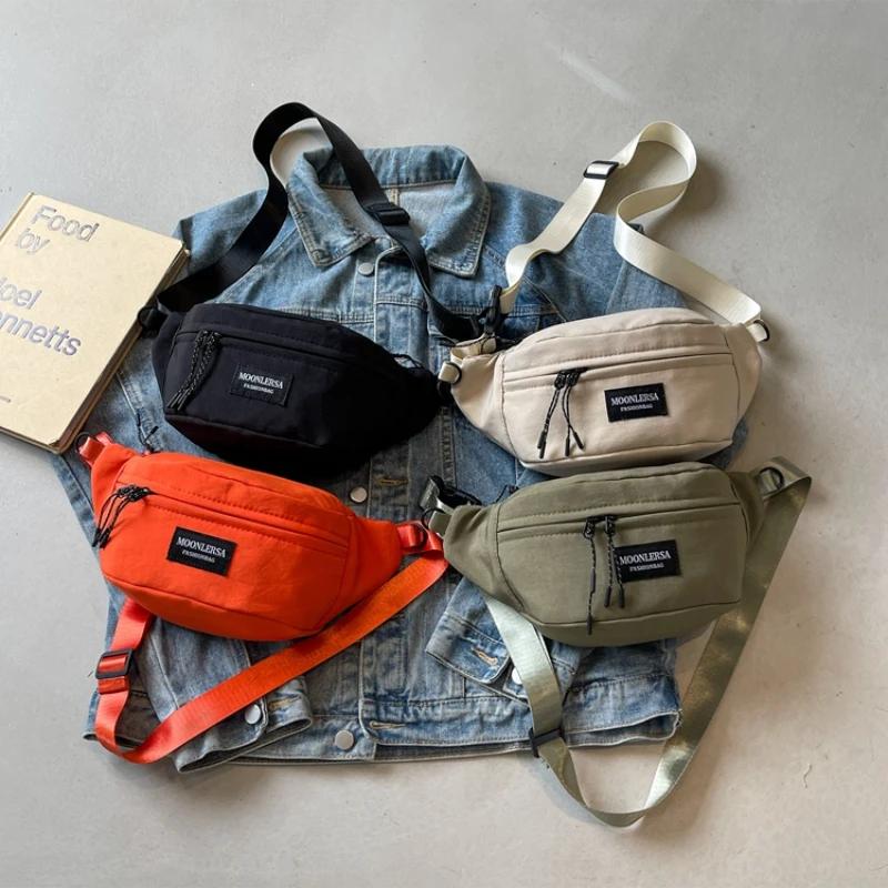 Versatile Canvas Crossbody Bag  Monochromatic  Casual Chest Bag  Waist with Zipper  Soft  Multifunctional  Fashionable  New Product