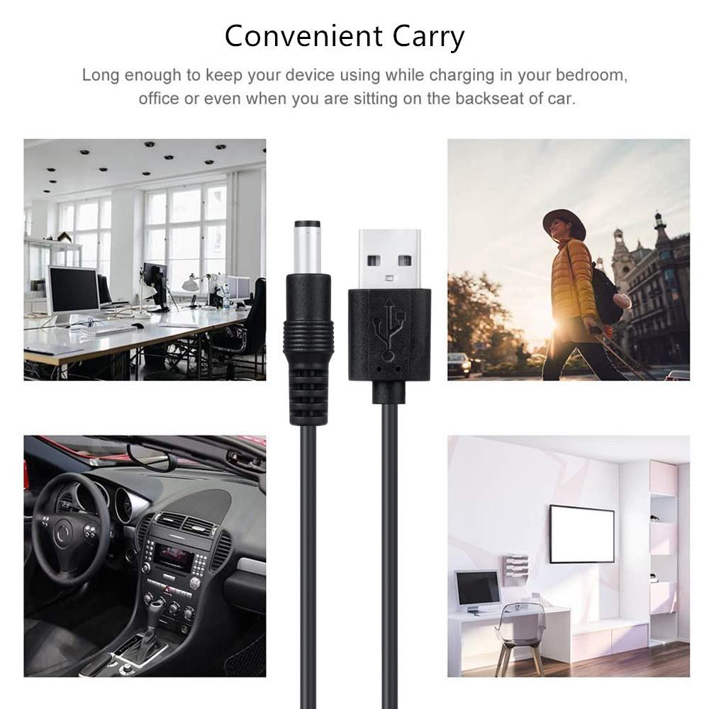 USB to DC Port 5V Charging Cable Power Cord 5.5*2.1mm w/11 Sizes Connector Plugs