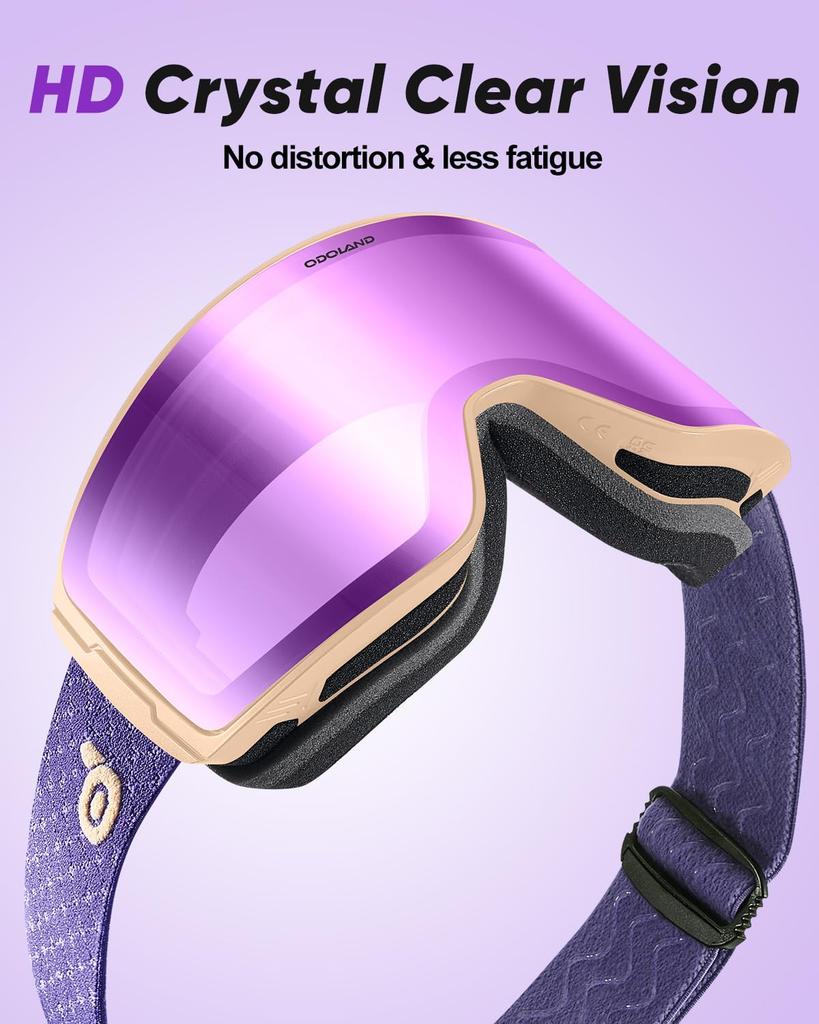 Odoland Photochromic Snow Goggles with Mirror OTG Glasses UV400 Automatic Impact Adult Color-Changing Lenses, Anti-Fog, Compatible, Protection,