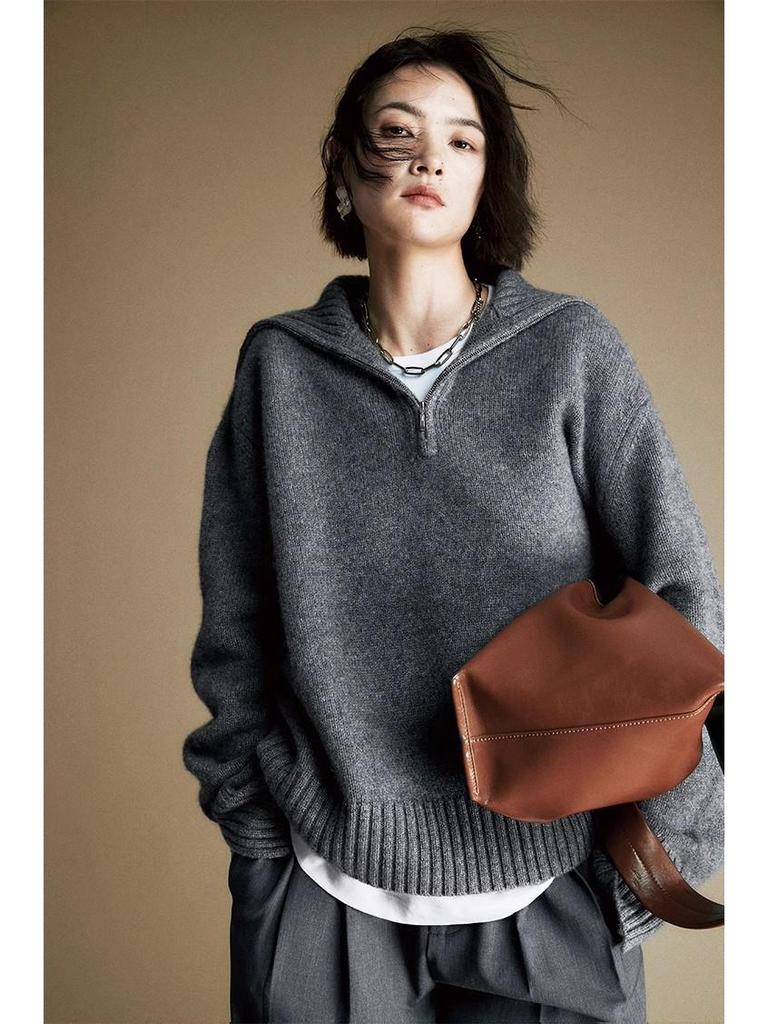 2025 Women's Plus Size 100% Wool Wheat Ear Pattern Knit Sweater - Stylish Autumn/Winter Base Layer