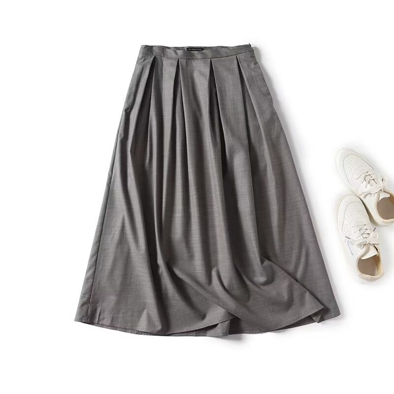 

MD Women s New Gray Gray Preppy Style Box Pleated Mid-Length Umbrella Skirt Pleated Skirt 05279279811 Gray L