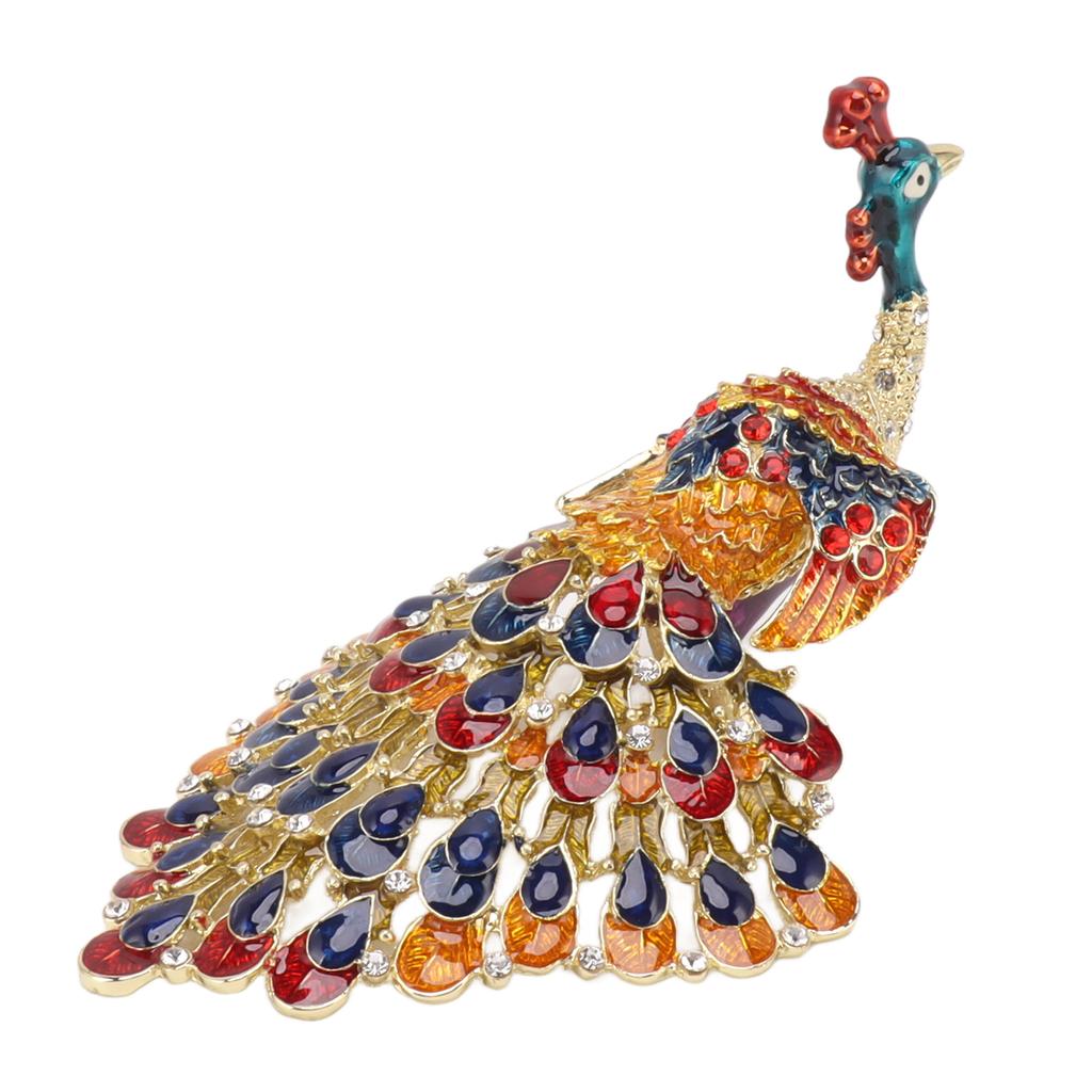 Peacock Trinket Boxes Hand Painted Finish Rhinestones Exquisite Hinged Trinket Boxes Jewelry Box