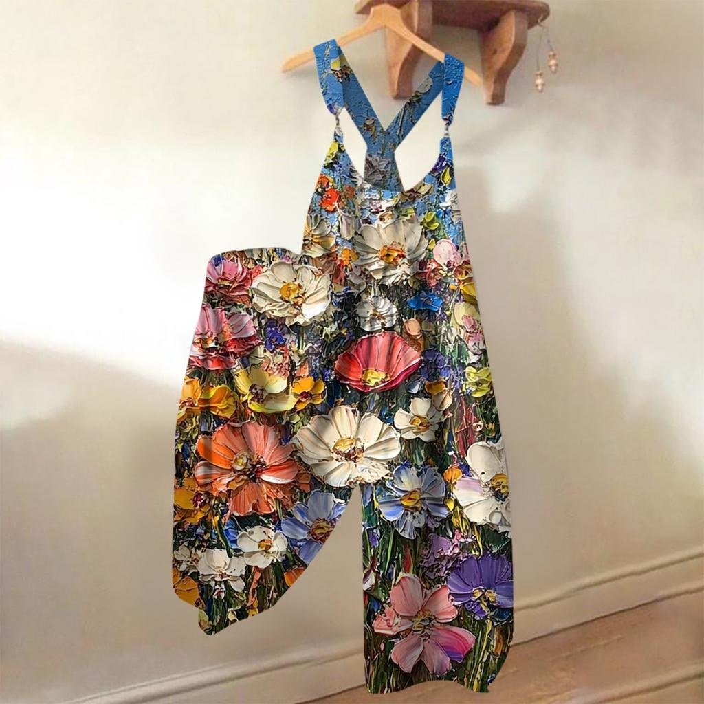 Salopetă de vară lejeră casual dintr-o singură piesă pentru femei, cu imprimeu floral