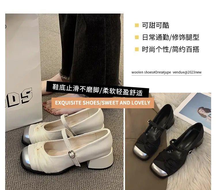 2025 Mary Jane shoes women's 2025 spring new French retro temperament gentle square head high-heeled leather shoes single shoes