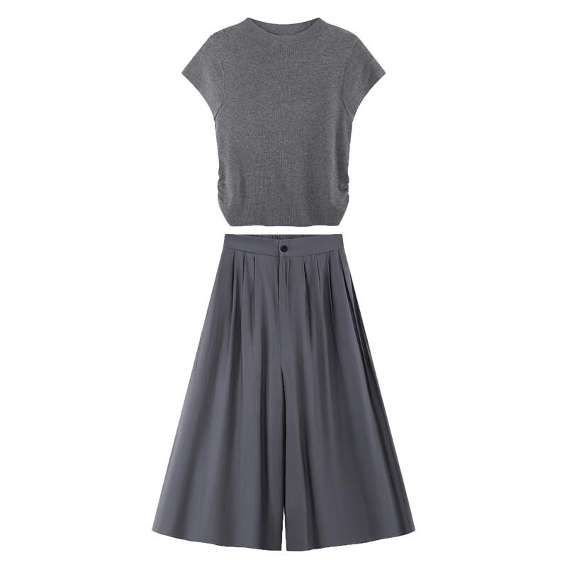 Women's Elegant Knit T-shirt & Wide-Leg Pants Set