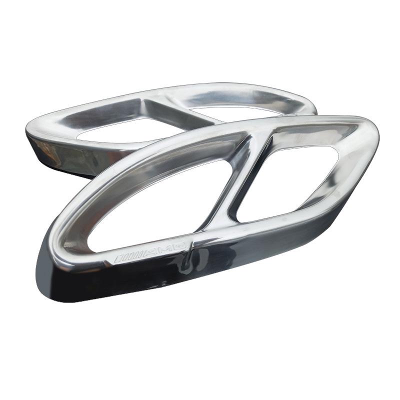 Mercedes Stainless Steel Silver Exhaust Tailpipe Cover - Slanted Four-Outlet Car Decoration Accessory
