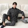 Pajamas Men'S Winter Pure Cotton Padded Three-Layer Thickened Piled Padded Cotton Woven Warm Autumn And Winter Loungewear Set