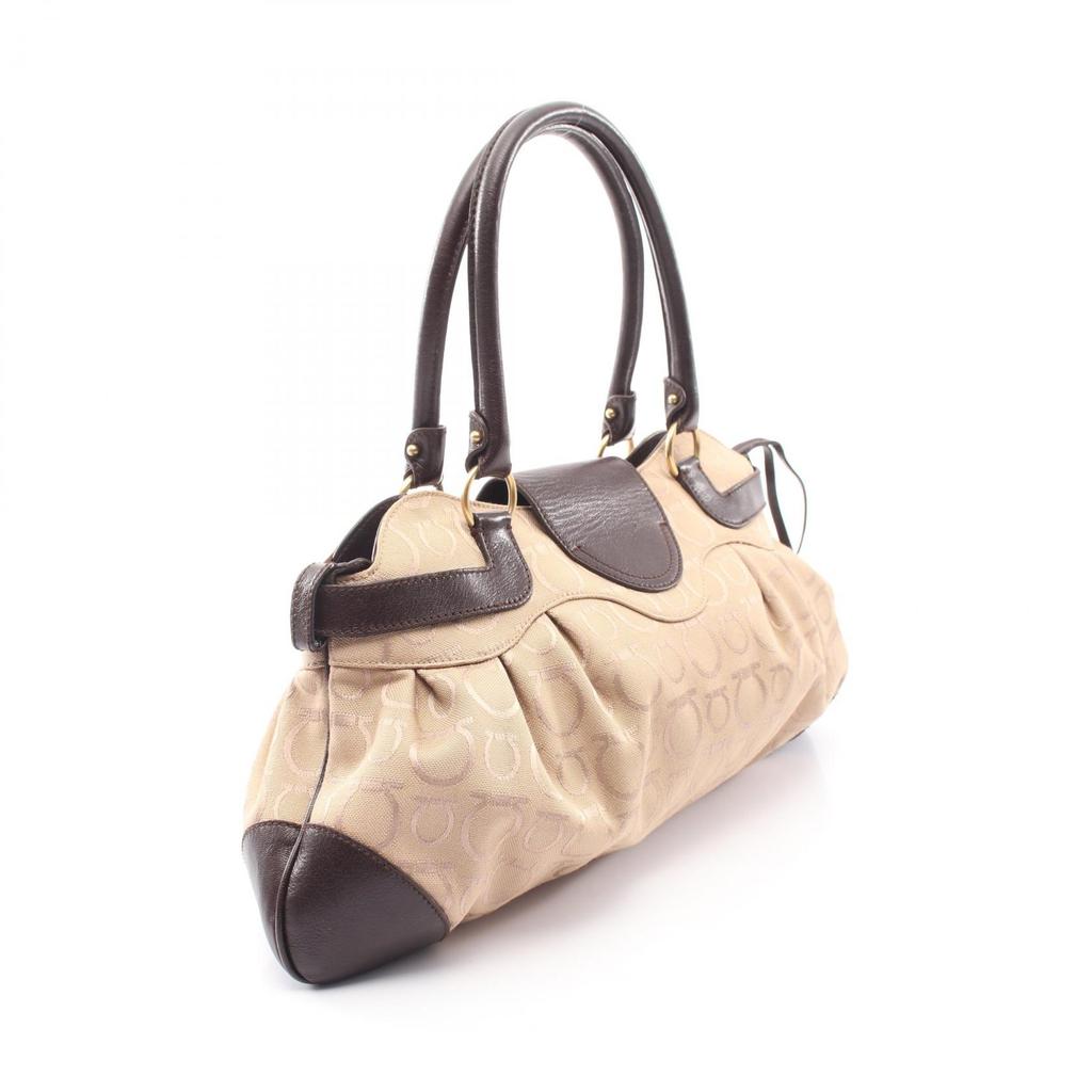 Used Salvatore Ferragamo Gancini Shoulder Bag 21 6325 Canvas Leather Beige Brown Used Women