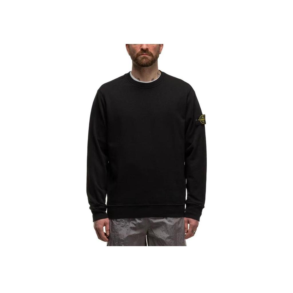STONE ISLAND SS24 Old Series Vintage Pullover Washed Cotton Logo Crewneck Sweatshirt Men Sweatshirt Black 801566060-V0029